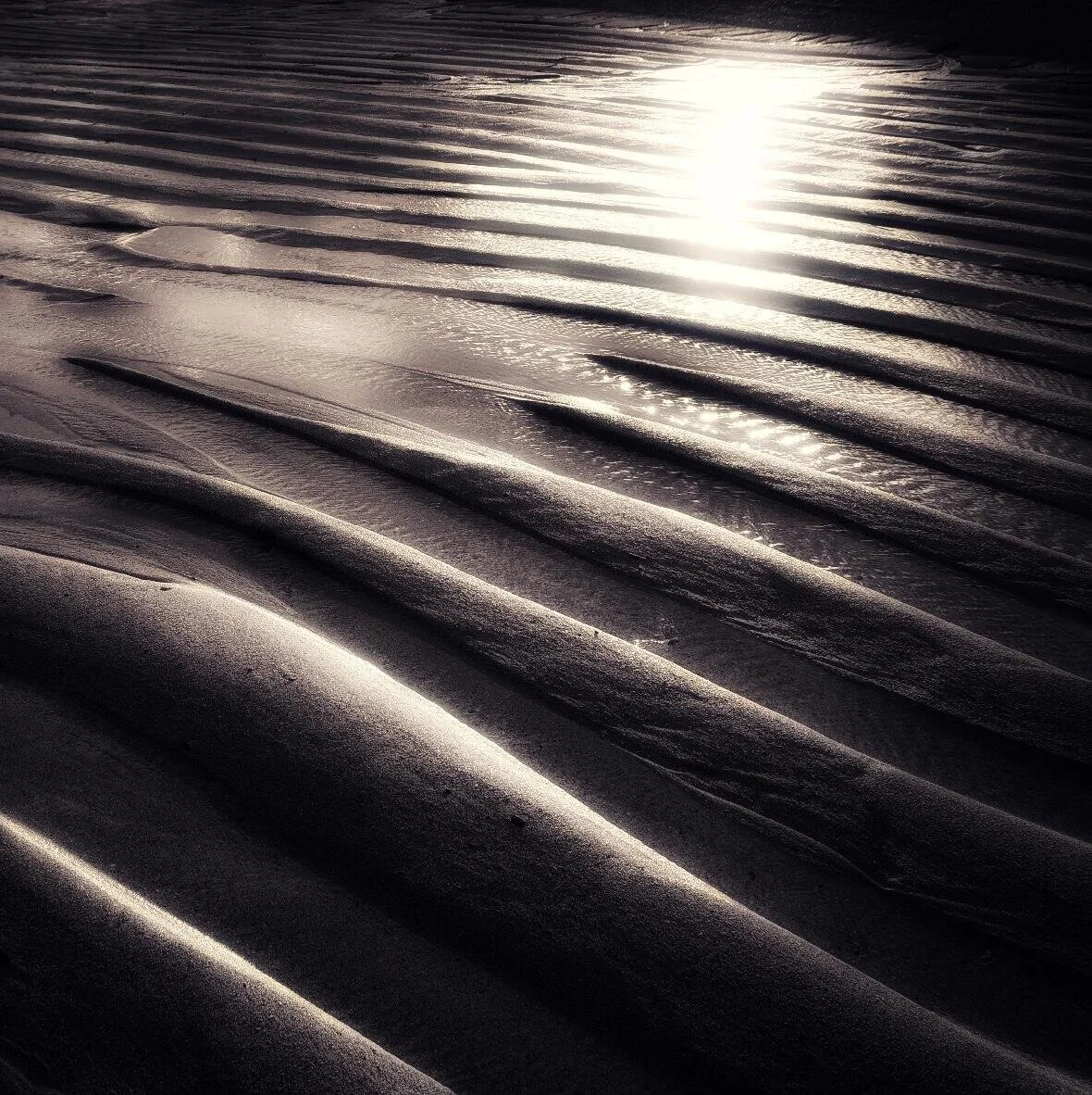 Beach sand with ripples and reflections