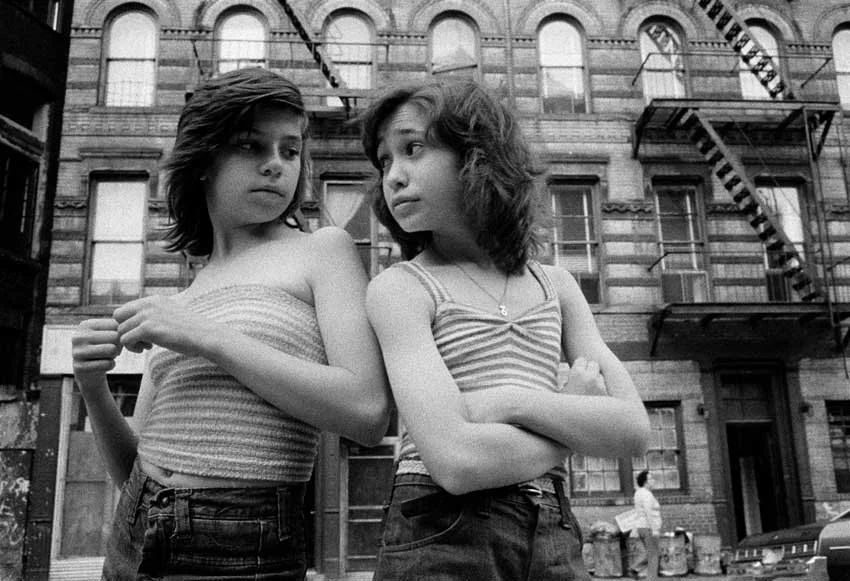Image credit: Susan Meiselas. Dee and Lisa on Mott Street, Little Italy, New York City, 1976.